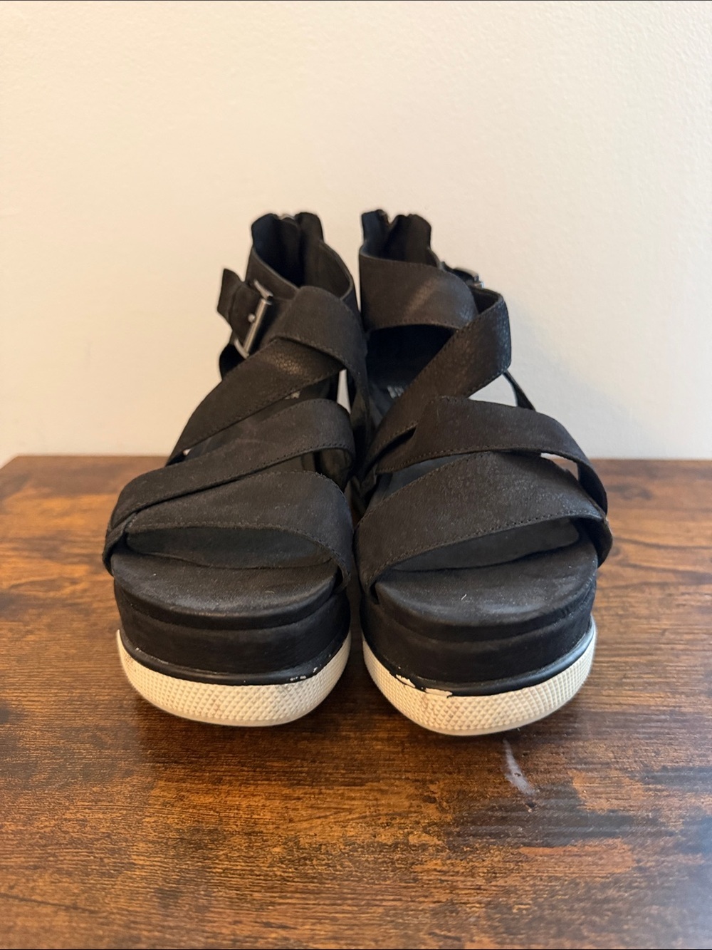 EILEEN FISHER Smart Sport Sandals black strappy platform wedge black size 7 - Picture 4 of 7